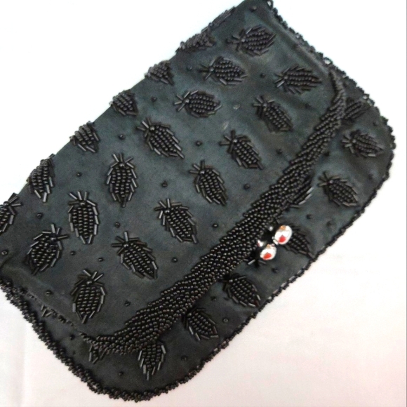 Vintage Rare Black Beaded Evening Bag Made in Hong Kong - Picture 1 of 9